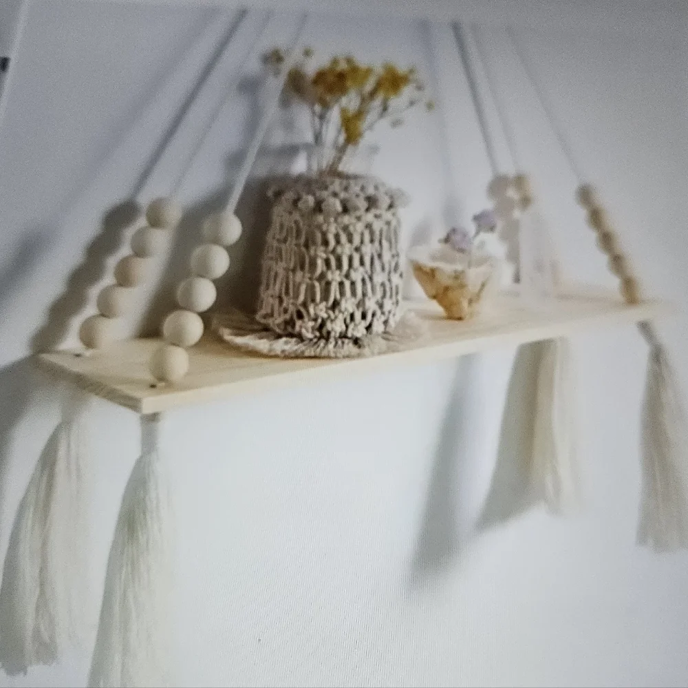 Neutral Hanging Tassel Wall Shelf - Decorative Cream Display Shelf NEW in pkg